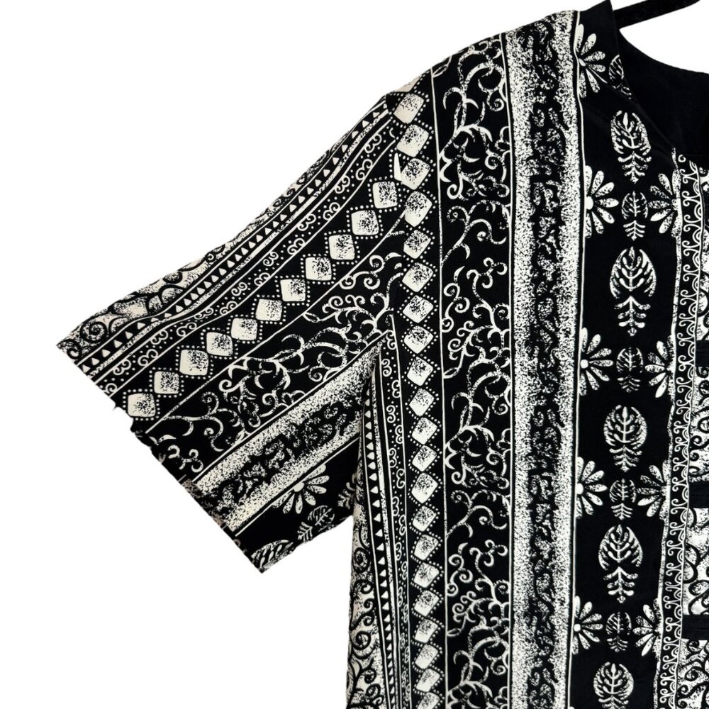 Vintage Leni Leni Funky Black & White Patterned Short Sleeve Tunic Top Size View 6